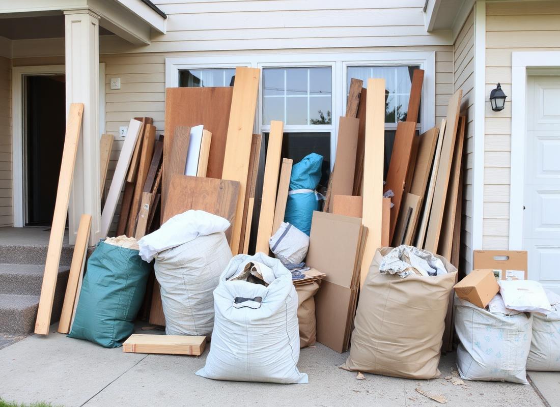 Neatly staged construction and renovation debris ready for responsible removal
